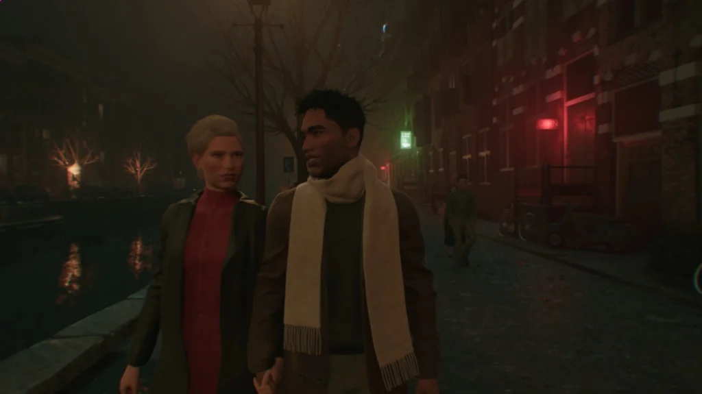 Kadr z 1666: Amsterdam Prologue pokazujący scenę narracyjną z jednej z późniejszych linii czasowych, gdzie gra bardziej przypomina interaktywny film niż klasyczną przygodówkę.