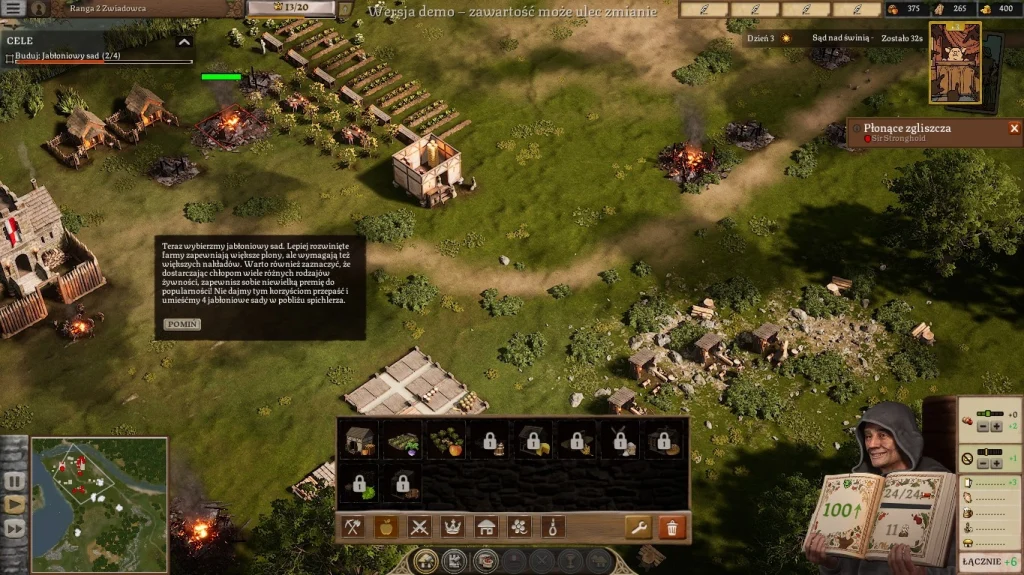 Stronghold4Oddalony widok mapy w Stronghold 4, pokazujący średniowieczną osadę, teren wokół zamku i rozmieszczenie budynków z perspektywy strategicznej.