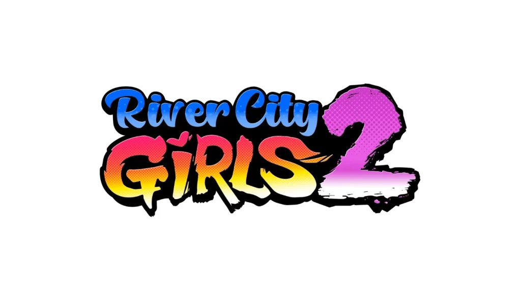 Ekran tytułowy River City Girls 2 z kolorową grafiką w stylu anime przedstawiającą głównych bohaterów. W lewym górnym rogu widoczne jest logo gry, a po prawej komunikat zachęcający do rozpoczęcia rozgrywki.
