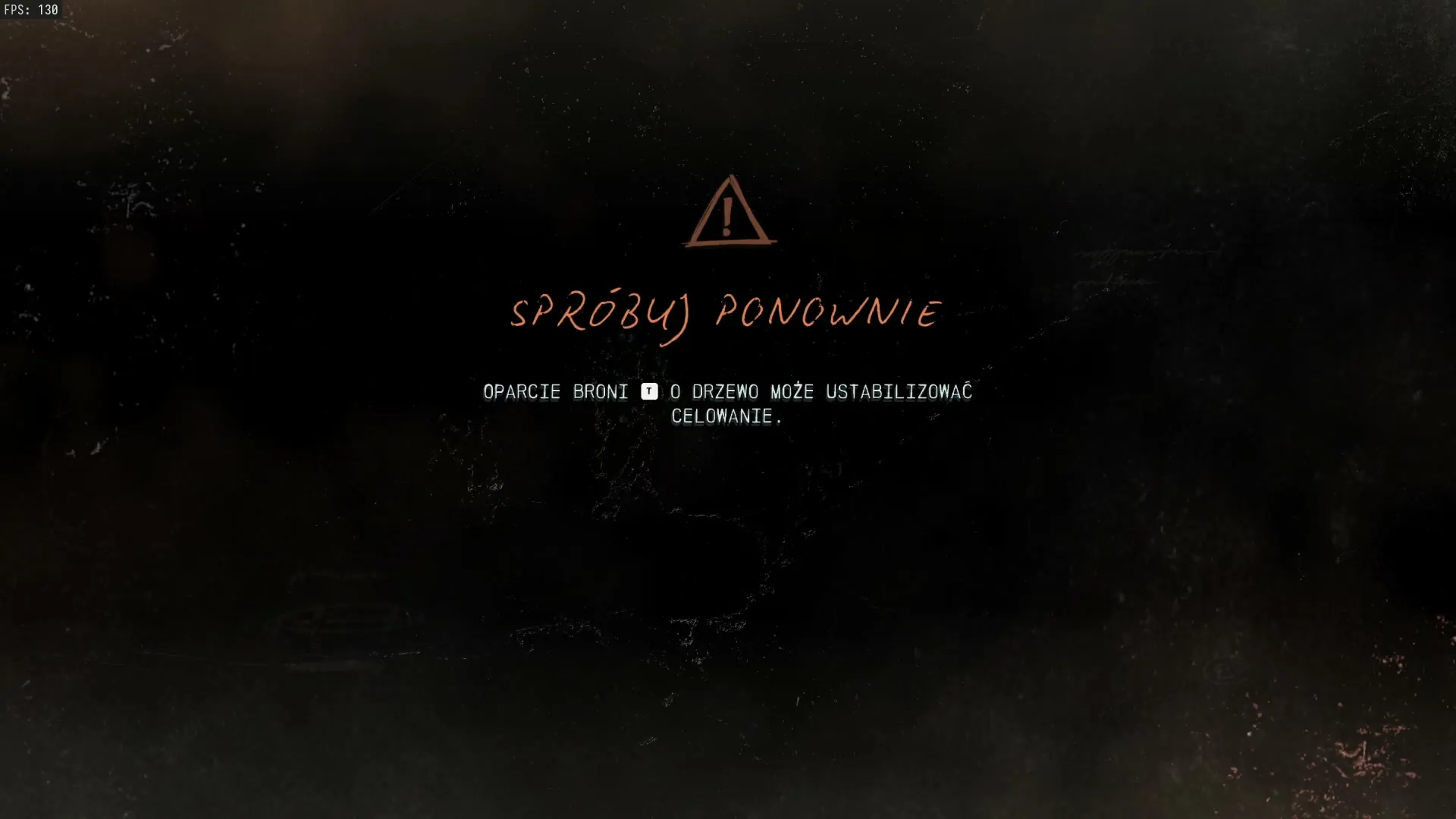Ekran porażki Spróbuj ponownie z podpowiedzią o opieraniu broni o drzewo w misji Wyższe dobro w Modern Warfare 4