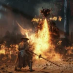 Soul walczy z płonącym bossem w Phantom Blade Zero